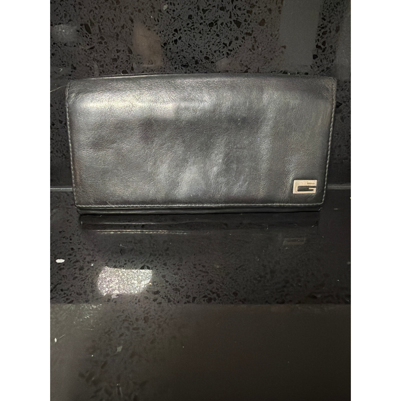 Authentic Gucci Vintage Black Long Leather Bifold Continental Wallet